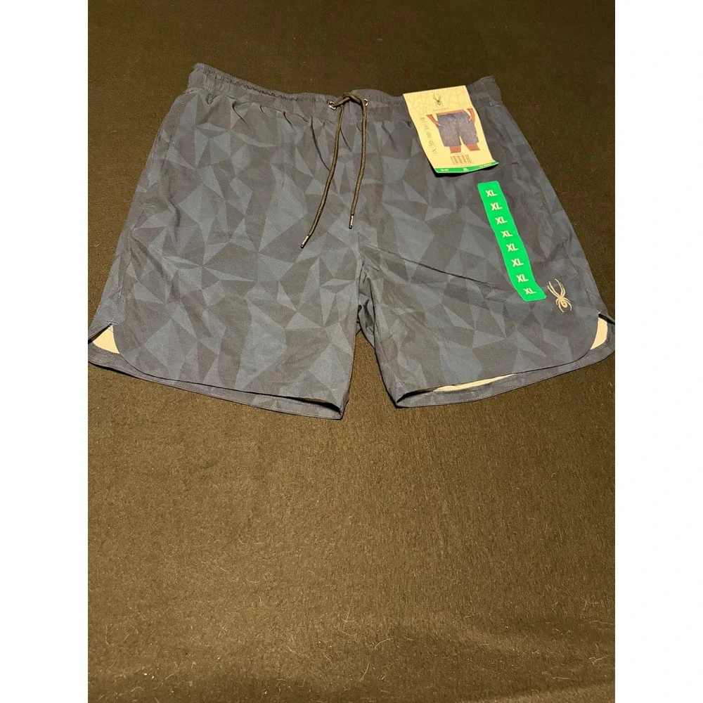 Spyder Swim Trunks Mens XL Navy Blue Geometric Prism Board Shorts NWT